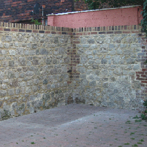 Restored walls around parking area